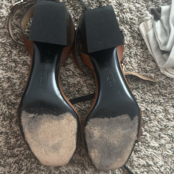 Salvatore Ferragamo Brown Leather Sandals with Gold Buckle 7C - Picture 6 of 7